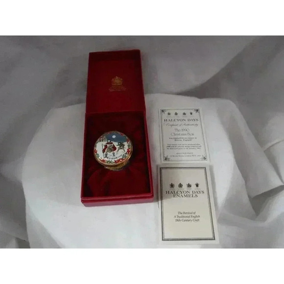 Enamel Box, Halcyon Days, Christmas 1990, Snuff Box, Pill Box, Jewelry Trinket - Picture 3 of 7